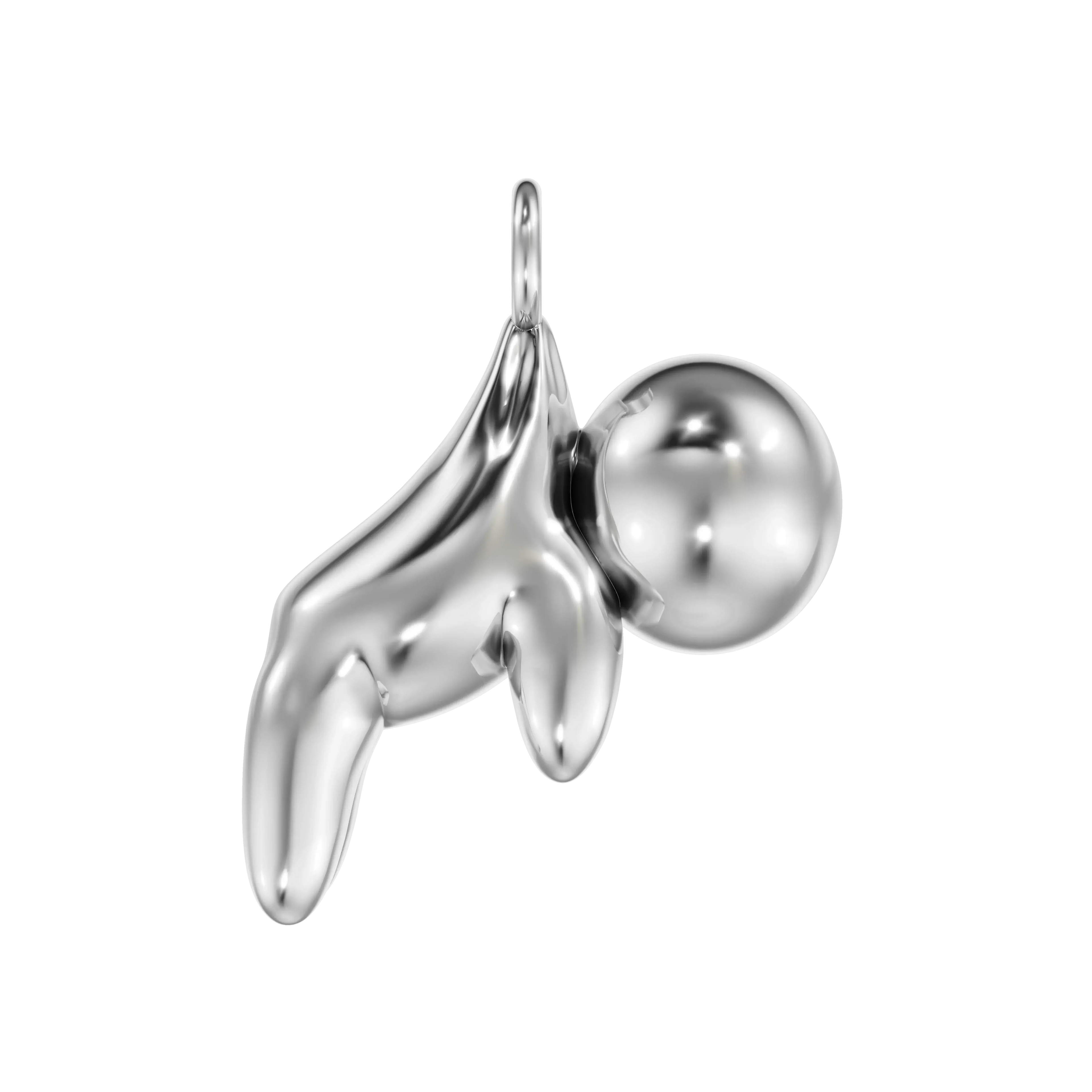 Modern silver pendant with abstract fluid design and polished sphere, luxury jewelry