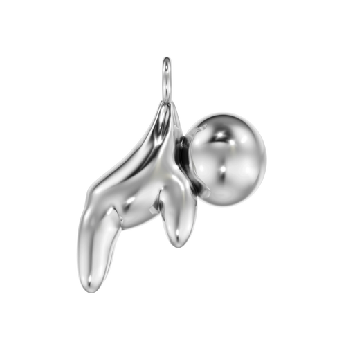 Modern silver pendant with abstract fluid design and polished sphere, luxury jewelry