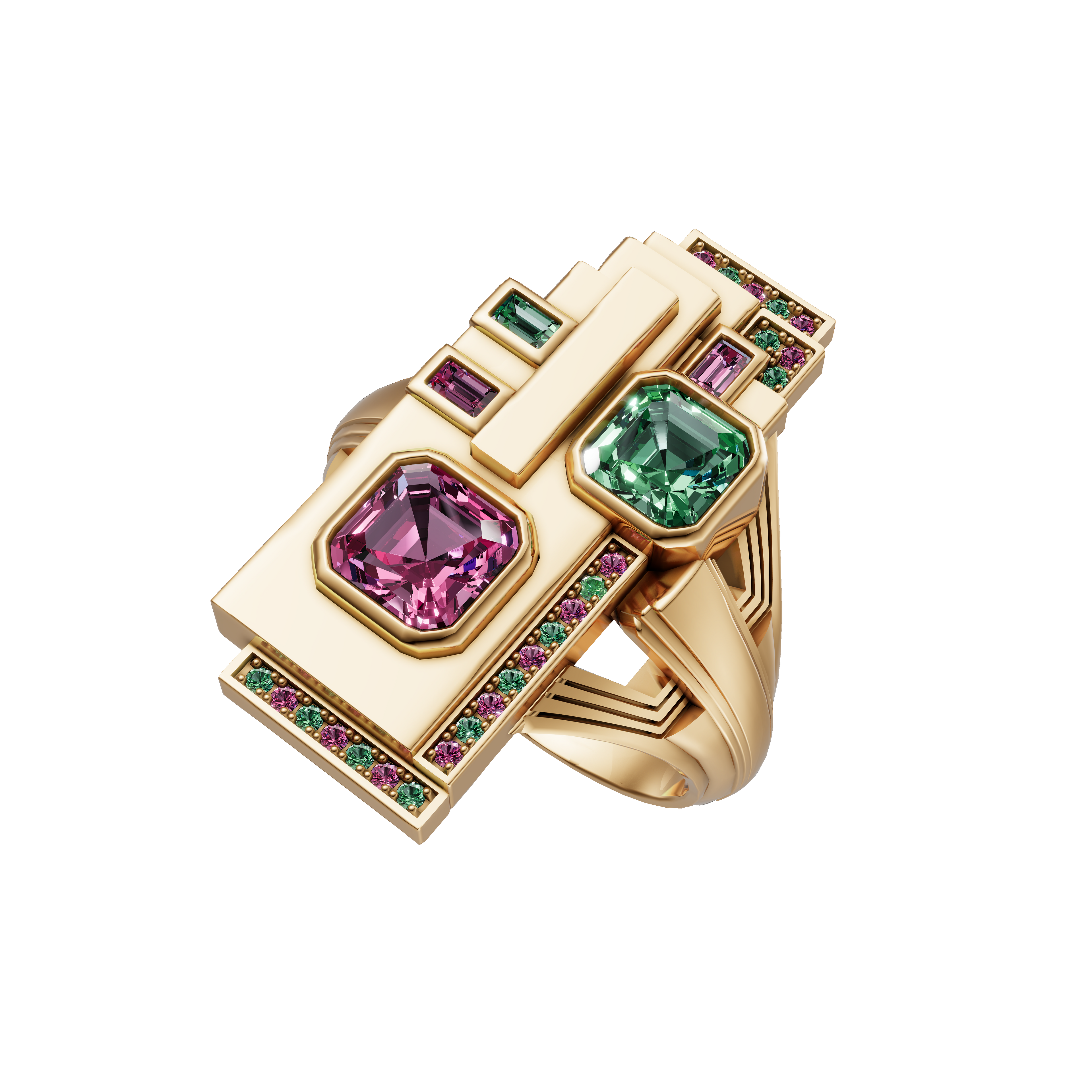 Bague Héliopolis en Or Massif 18 carats et Tourmalines | Aupiel